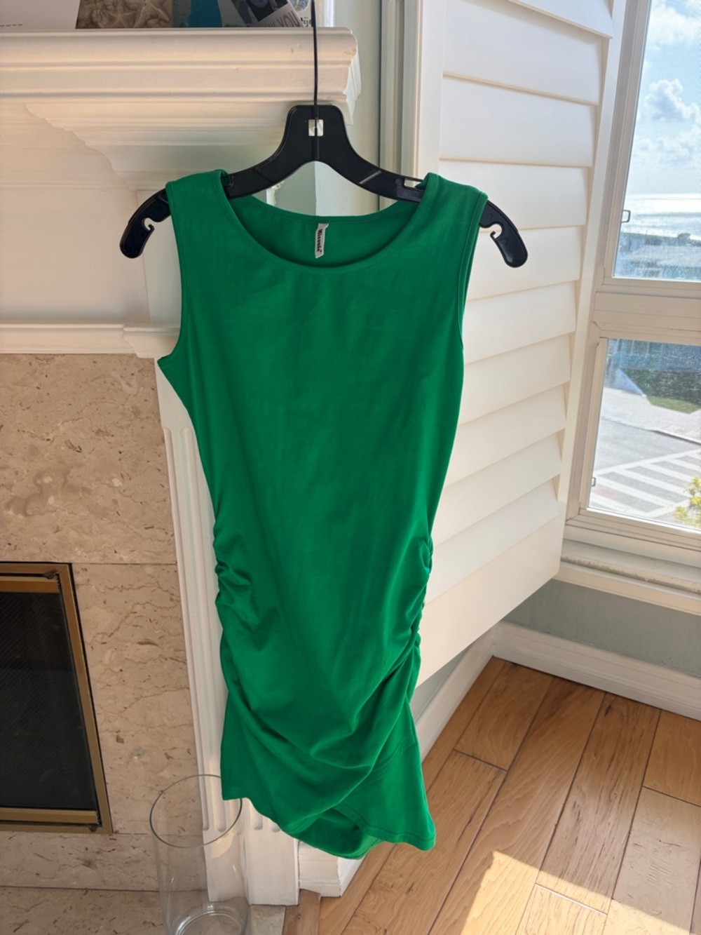 Sleeveless Green Side-Ruched  Dress